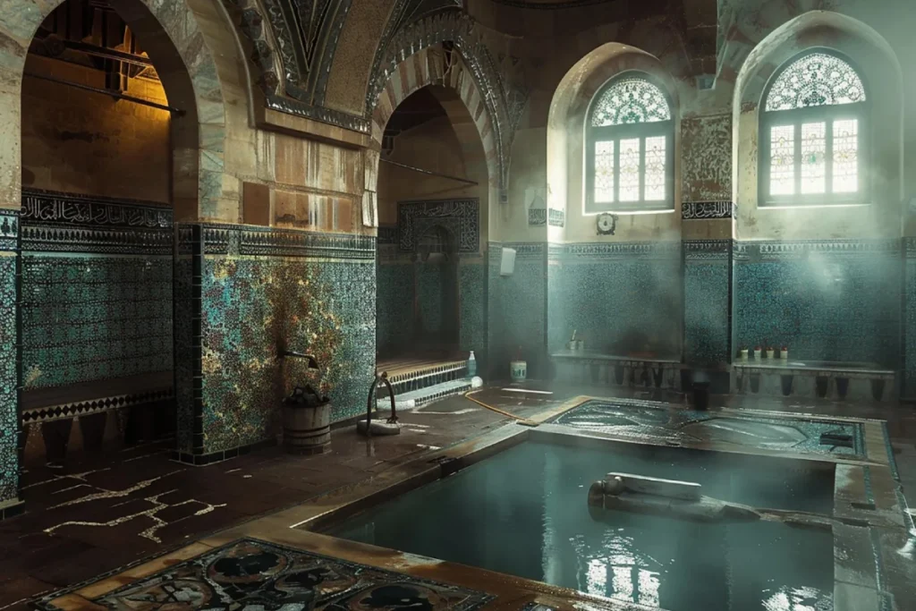 Traditional Ottoman inspired hammam architecture with marble interior