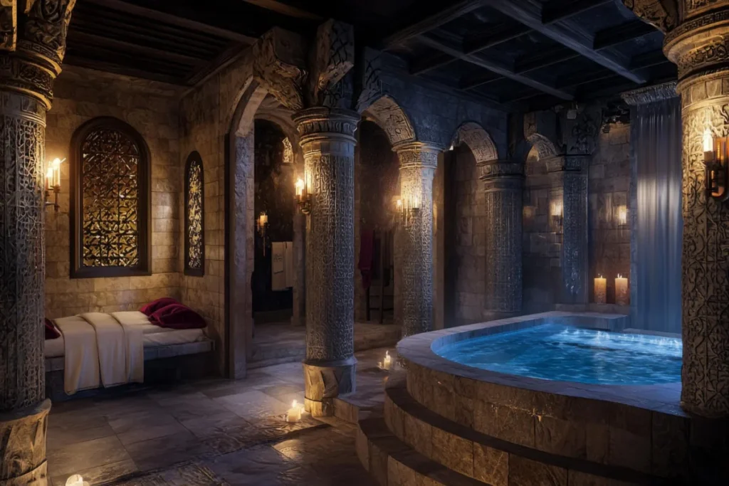 Authentic Turkish hammam interior with heated marble